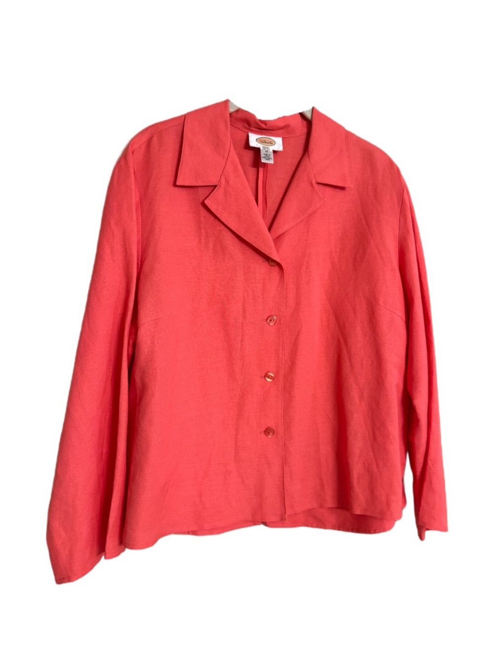 Talbots Women’s Linen Blend Button Down Shirt Blouse Back Slit Sz 16 Coral Peach